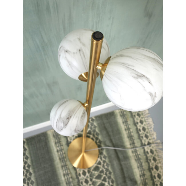 it's about RoMi Voerlamp glas/ijzer Carrara 3-bol wit marmerprint/goud