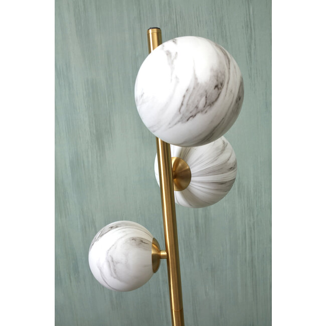 it's about RoMi Voerlamp glas/ijzer Carrara 3-bol wit marmerprint/goud