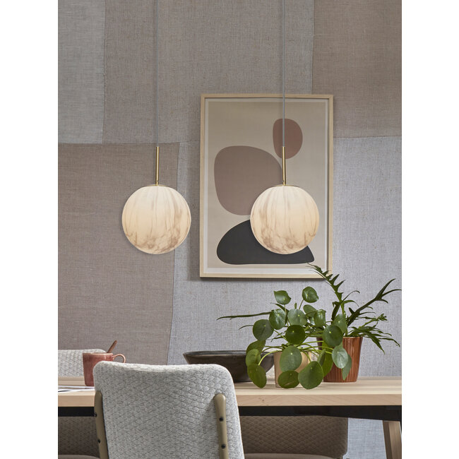it's about RoMi Hanglamp glas/ijzer Carrara bol wit marmerprint/goud M