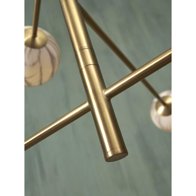 it's about RoMi Hanglamp glas/ijzer Carrara 3-arm met 6 bollen wit marmerprint/goud