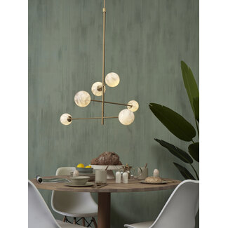 it's about RoMi Hanglamp glas/ijzer Carrara 3-arm met 6 bollen wit marmerprint/goud