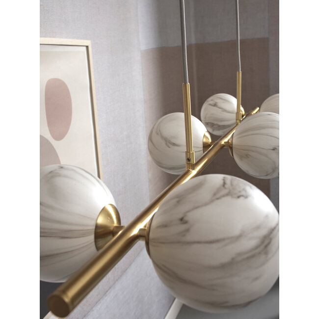 it's about RoMi Hanglamp glas/ijzer Carrara 6-bollen wit marmerprint/goud