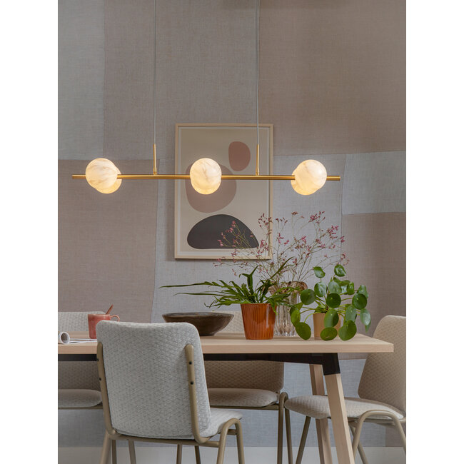 it's about RoMi Hanglamp glas/ijzer Carrara 6-bollen wit marmerprint/goud