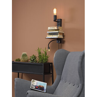 it's about RoMi Wandlamp ijzer Florence met plank+usb+leeslamp 15000hrs incl. dimmer zwart