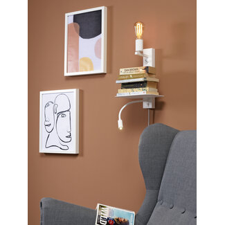 it's about RoMi Wandlamp ijzer Florence met plank+usb+leeslamp 15000hrs incl. dimmer wit