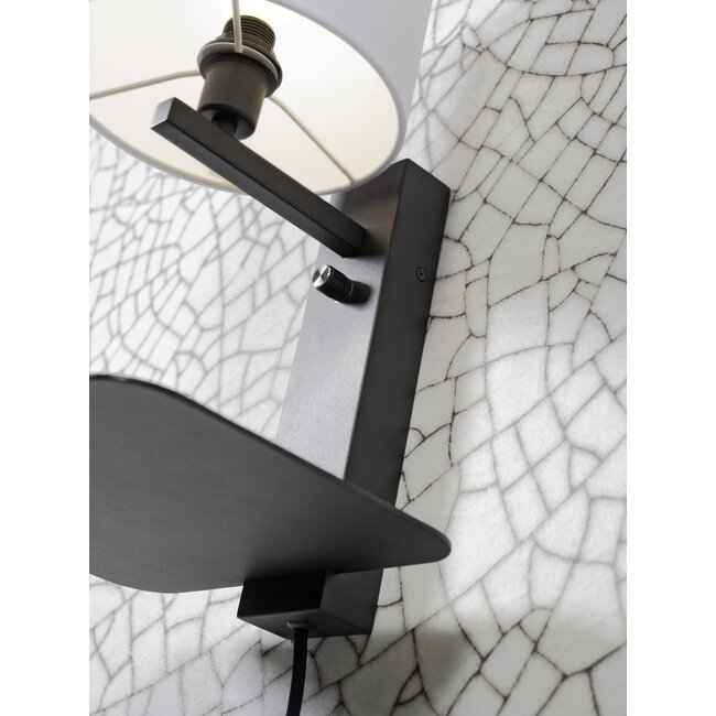 it's about RoMi Wandlamp ijzer Florence E14 met plank+usb incl. dimmer zwart