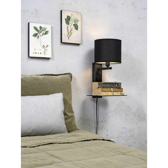 it's about RoMi Wandlamp ijzer Florence E14 met plank+usb incl. dimmer zwart