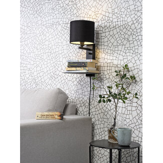 it's about RoMi Wandlamp ijzer Florence E14 met plank+usb incl. dimmer zwart