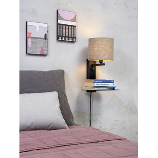 its about RoMi Wandlamp ijzer Florence E14 met plank+usb incl. dimmer d. linnen