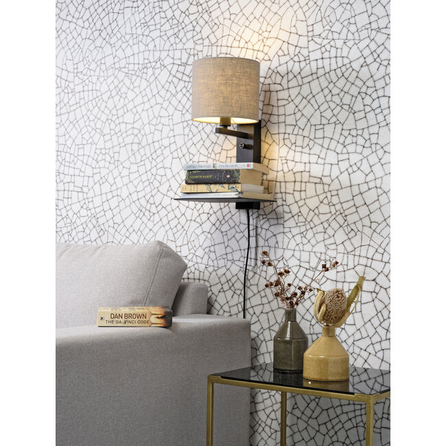 it's about RoMi Wandlamp ijzer Florence E14 met plank+usb incl. dimmer d. linnen