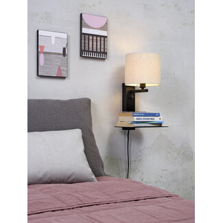 its about RoMi Wandlamp ijzer Florence E14 met plank+usb incl. dimmer l. linnen