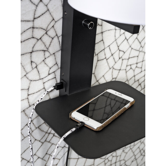 it's about RoMi Wandlamp ijzer Florence E14 met plank+usb incl. dimmer wit