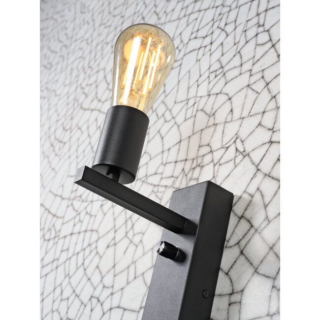 it's about RoMi Wandlamp ijzer Florence met plank+usb incl.dimmer zwart