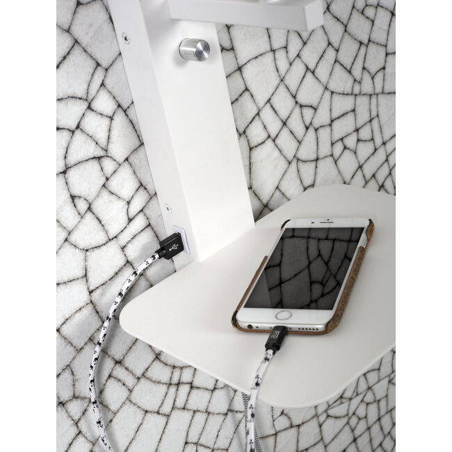 it's about RoMi Wandlamp ijzer Florence met plank+usb incl.dimmer wit