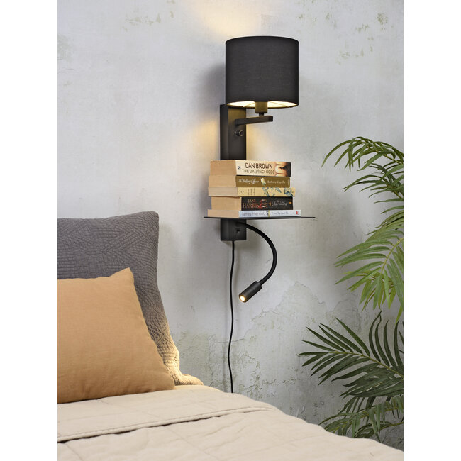 it's about RoMi Wandlamp ijzer Florence plank+usb+leeslamp 15000hrs incl. dimmer zwart