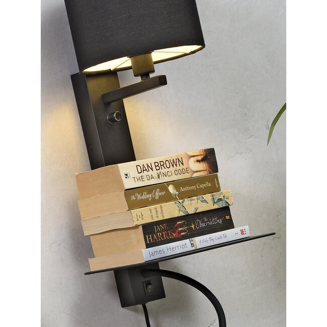 it's about RoMi Wandlamp ijzer Florence plank+usb+leeslamp 15000hrs incl. dimmer d. linnen