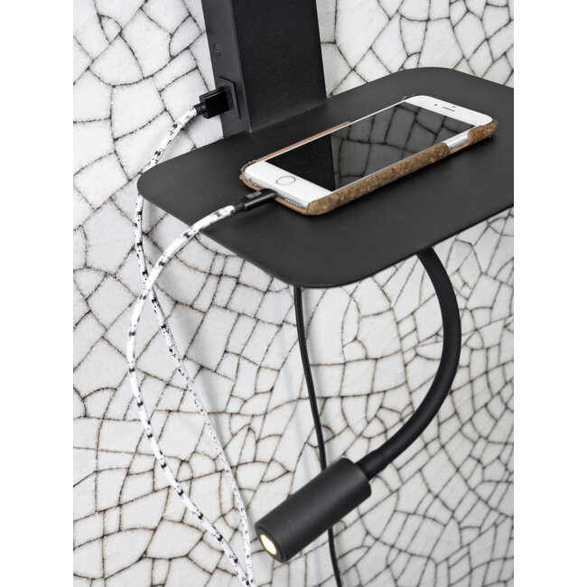 it's about RoMi Wandlamp ijzer Florence plank+usb+leeslamp 15000hrs incl. dimmer d. linnen