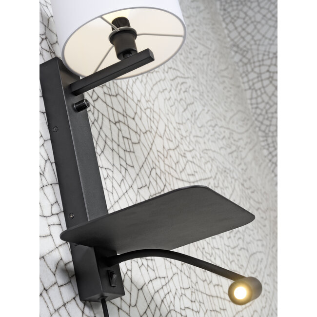 it's about RoMi Wandlamp ijzer Florence plank+usb+leeslamp 15000hrs incl. dimmer d. linnen
