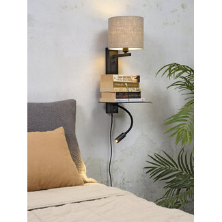 it's about RoMi Wandlamp ijzer Florence plank+usb+leeslamp 15000hrs incl. dimmer d. linnen