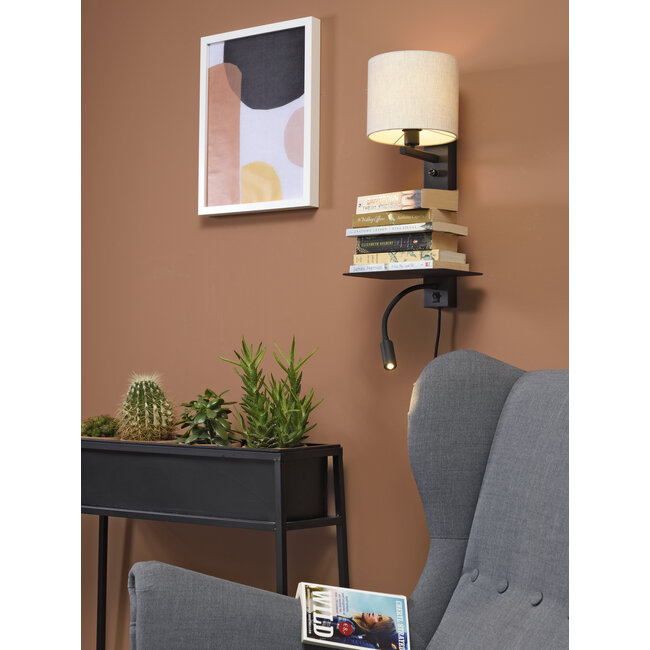 it's about RoMi Wandlamp ijzer Florence plank+usb+leeslamp 15000hrs incl. dimmer l. linnen