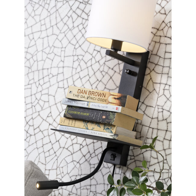 it's about RoMi Wandlamp ijzer Florence plank+usb+leeslamp 15000hrs incl. dimmer l. linnen