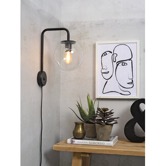 its about RoMi Wandlamp ijzer/glas Warsaw Ø20cm transparant/zwart