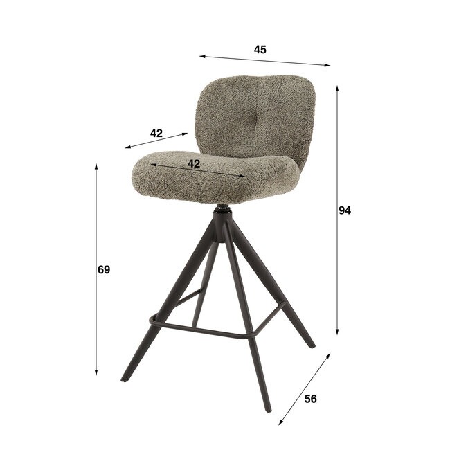 WoonStijl Barstoel Comfort draaibaar Boucle Wit