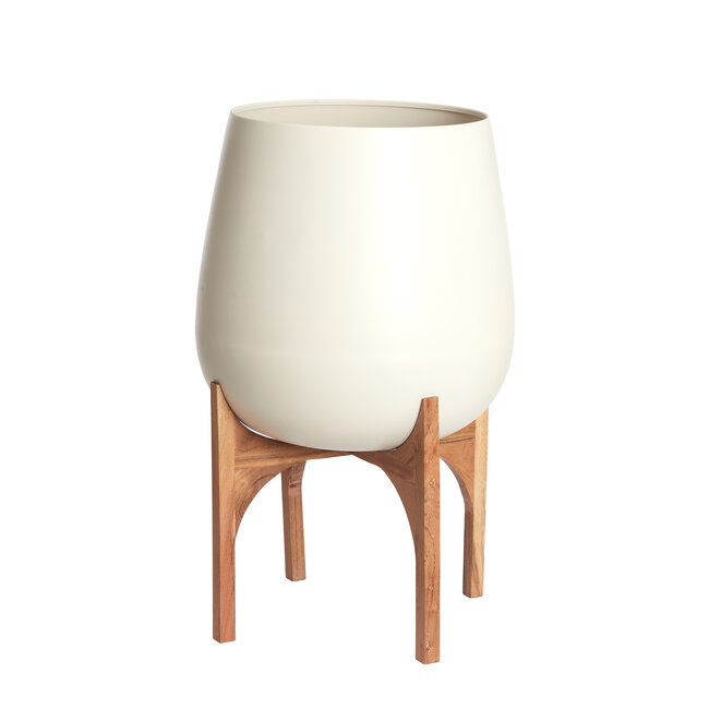 Light en Living Pot deco op voet Ø59x82 cm KARUNA hout+mat crème
