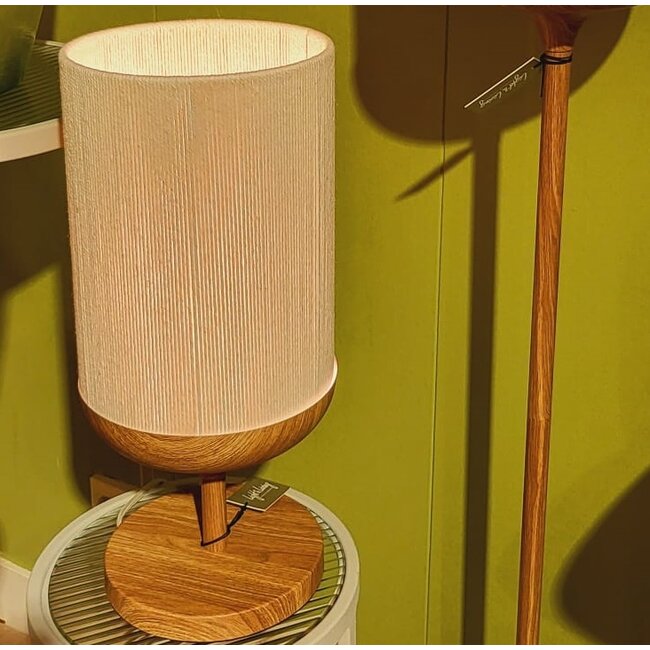 Light en Living Tafellamp Ø22,5x50 cm DANIA hout print naturel+touw crèmeTafellamp Ø22,5x50 cm DANIA hout print naturel+touw crème