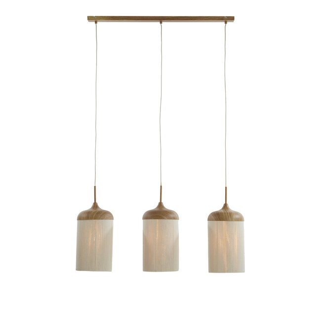 Light en Living Hanglamp 3L 90x22x32 cm DANIA hout print naturel+touw crème