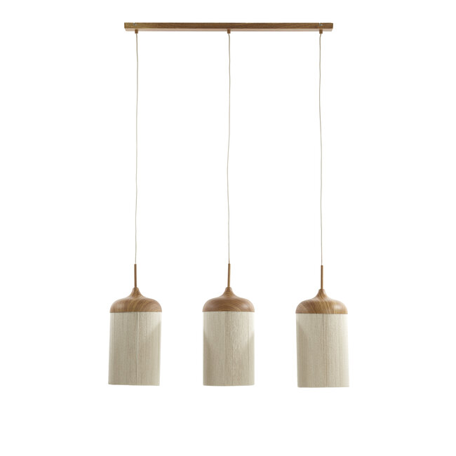 Light en Living Hanglamp 3L 90x22x32 cm DANIA hout print naturel+touw crème