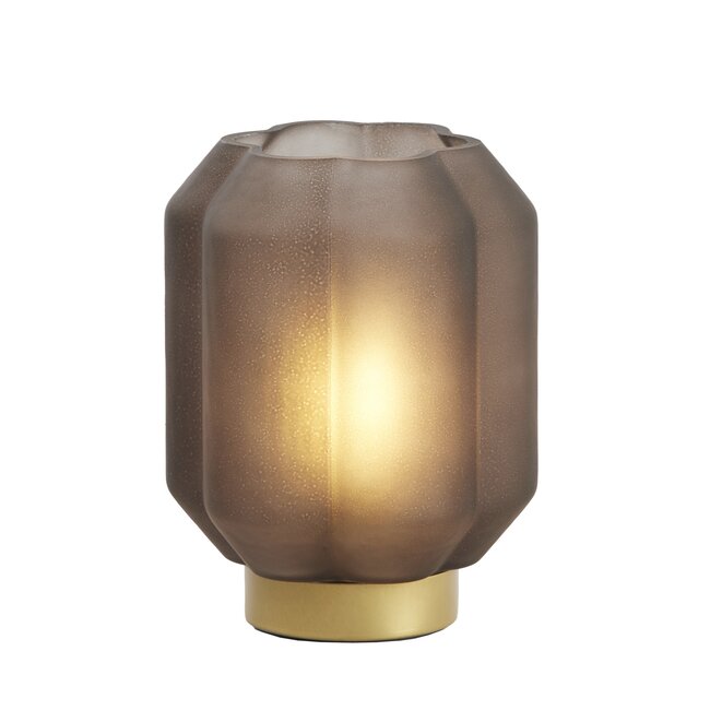 Light & Living Tafellamp LED Ø13x16,5 cm YVIAS glas mat donker bruin+goud