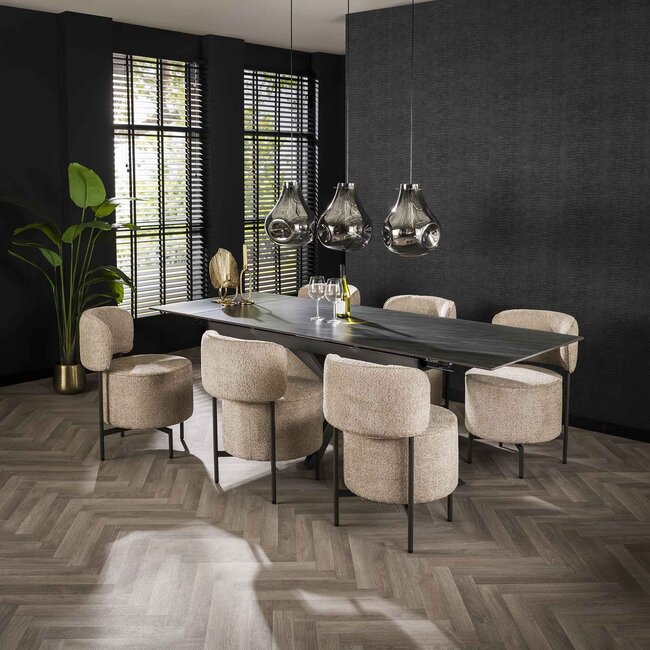 WoonStijl Eettafelstoel cocktail draaibaar Boucle zandkleur