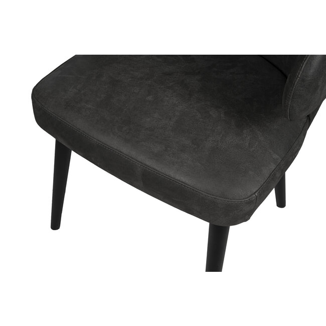 PTMD Eettafelstoel Fiori antraciet terra leer met houten poten