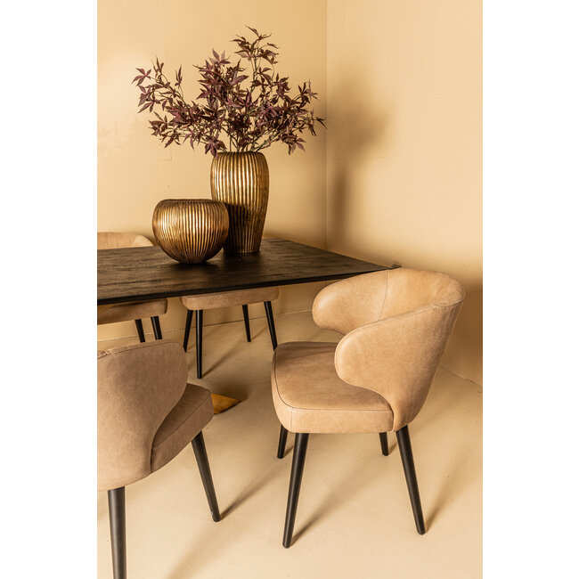 PTMD Eettafelstoel Fiori taupe terraleer met houten poten