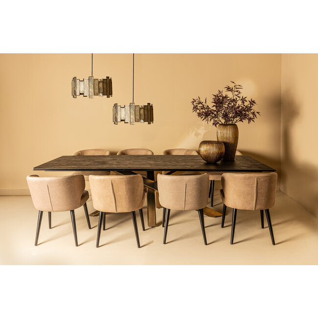 PTMD Eettafelstoel Fiori taupe terraleer met houten poten