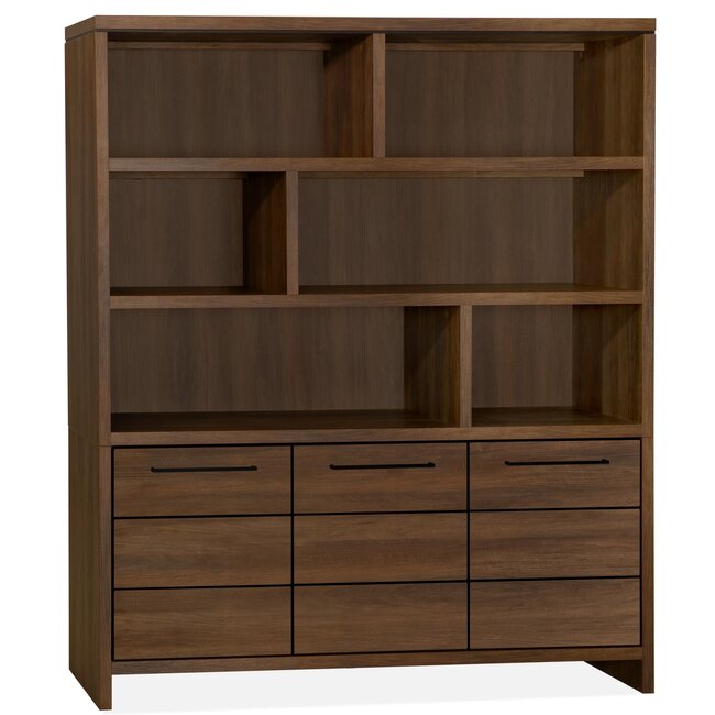 WoonMax Wandkast Sheffield Dark Almond - 3 deuren en 6 open vakken