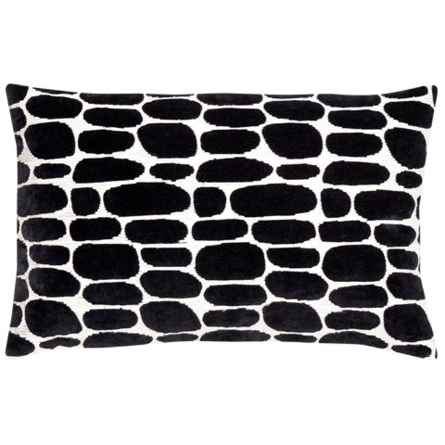 WOOOD Exclusive Anwar Kussen Met Velvet Quilt Dessin Off White/zwart 40x60cm