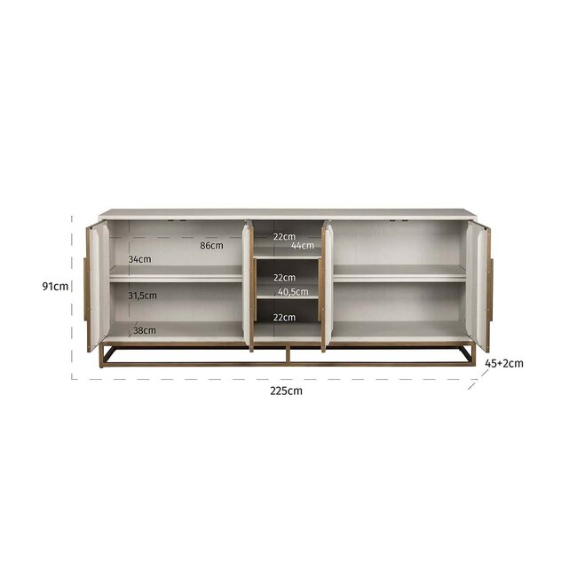 Richmond Interiors  Dressoir Whitebone brass 4-deuren (Verona Grey)