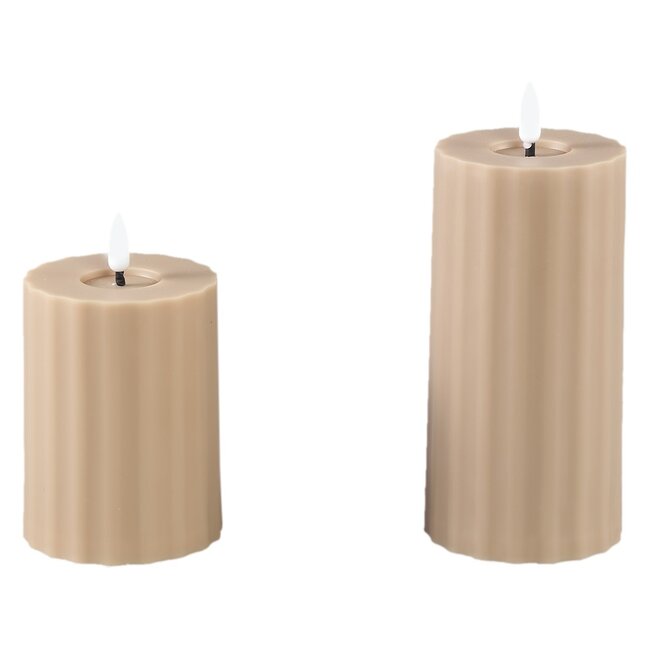 PTMD Led buiten kaars gestreept grijs met beweegbare vlam S