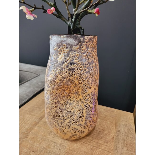 PTMD Vaas Xamery rood dik glas vase bubble waves L