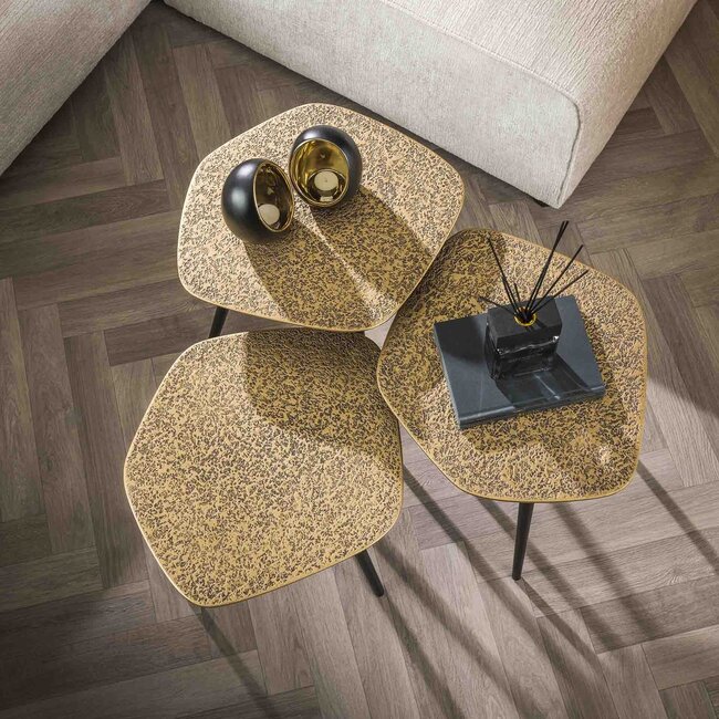 WoonStijl Salontafel set van 3 point metallic brons antiek