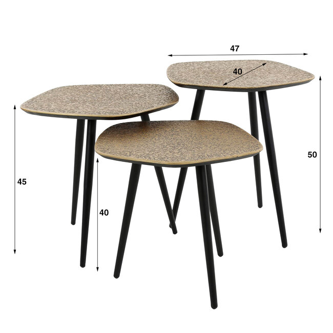 WoonStijl Salontafel set van 3 point metallic brons antiek