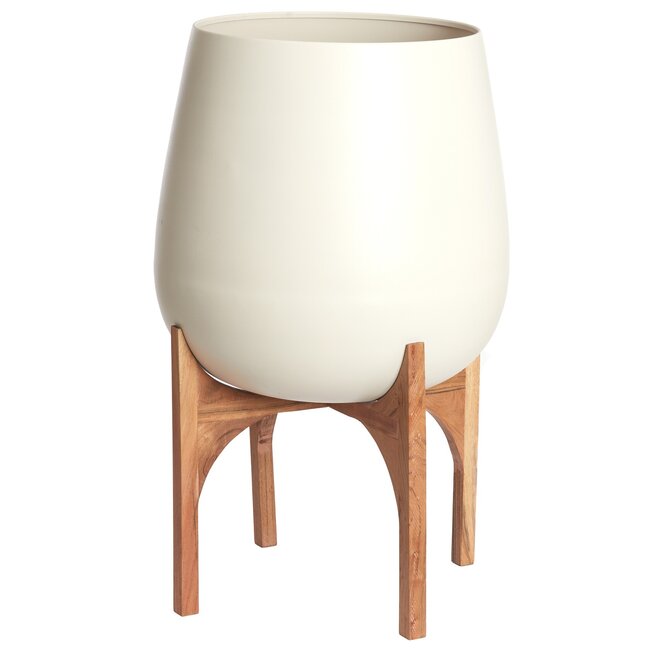 Light en Living Pot deco op voet Ø59x82 cm KARUNA hout+mat crème
