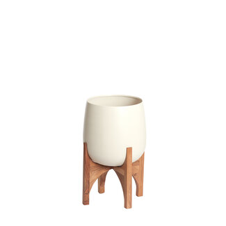 Light & Living Pot deco op voet Ø36x50 cm KARUNA hout+mat crème