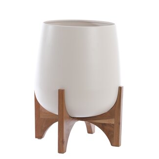 Light en Living Pot deco op voet Ø44x53 cm KARUNA hout+mat crème