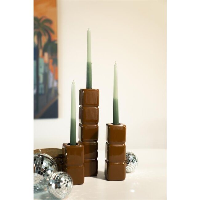 By Boo Set van 3 kandelaren Cube – mosterd