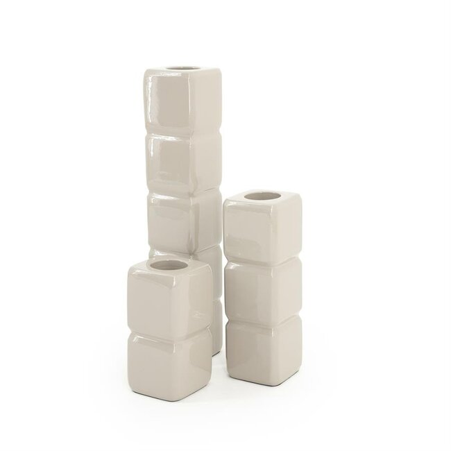 By Boo Set van 3 kandelaren Cube – taupe