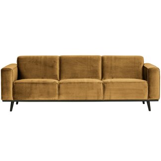 Woood Statement 3-zits bank 230 cm fluweel honing geel