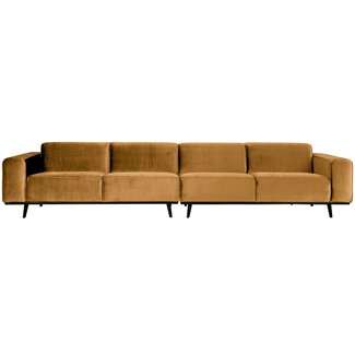 Woood Statement xl 4-zits bank 372 cm fluweel honing geel